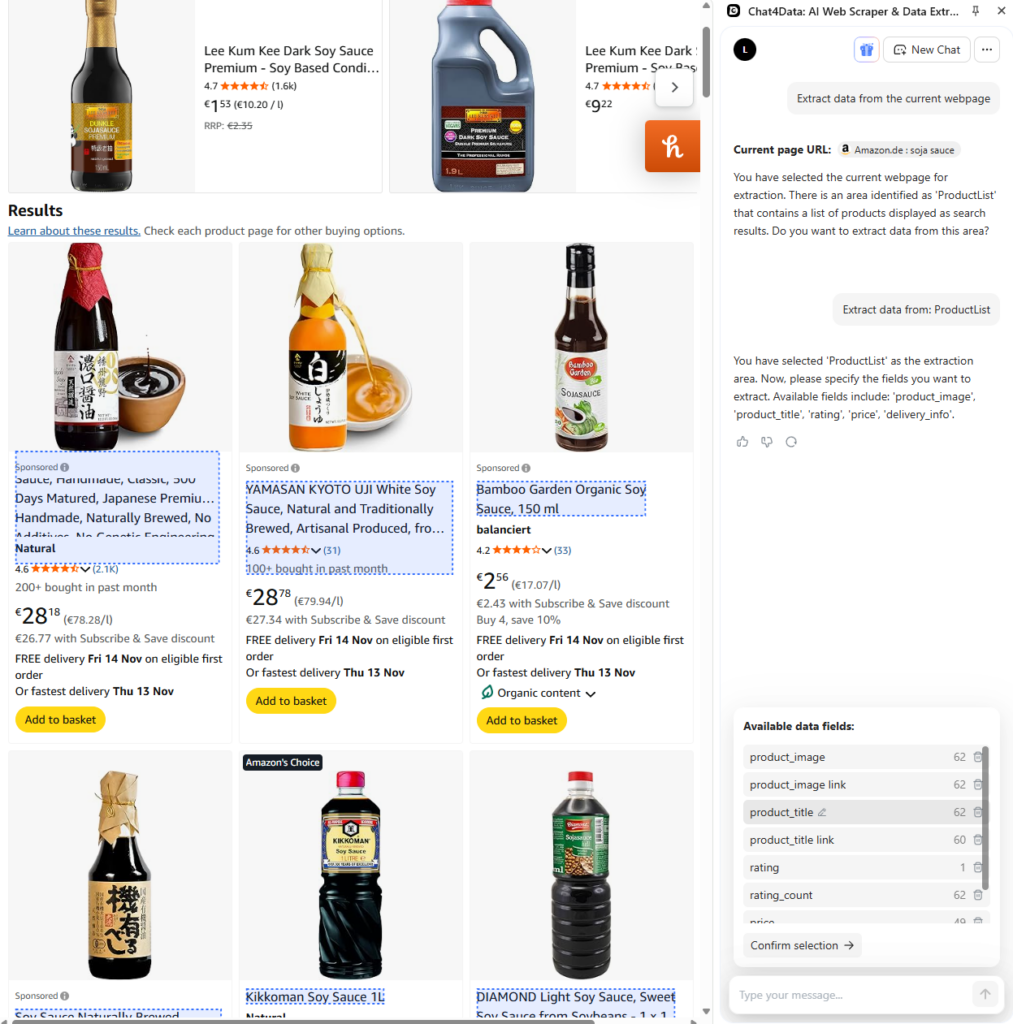 scrape price information using chat4data