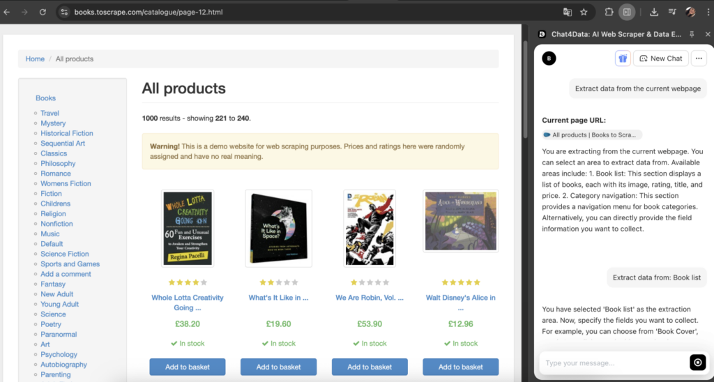 scrape data using chat4data