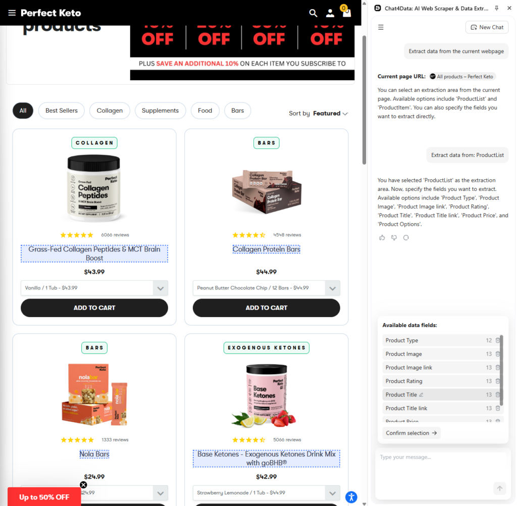 exported data on ecommerce websites using cha4data