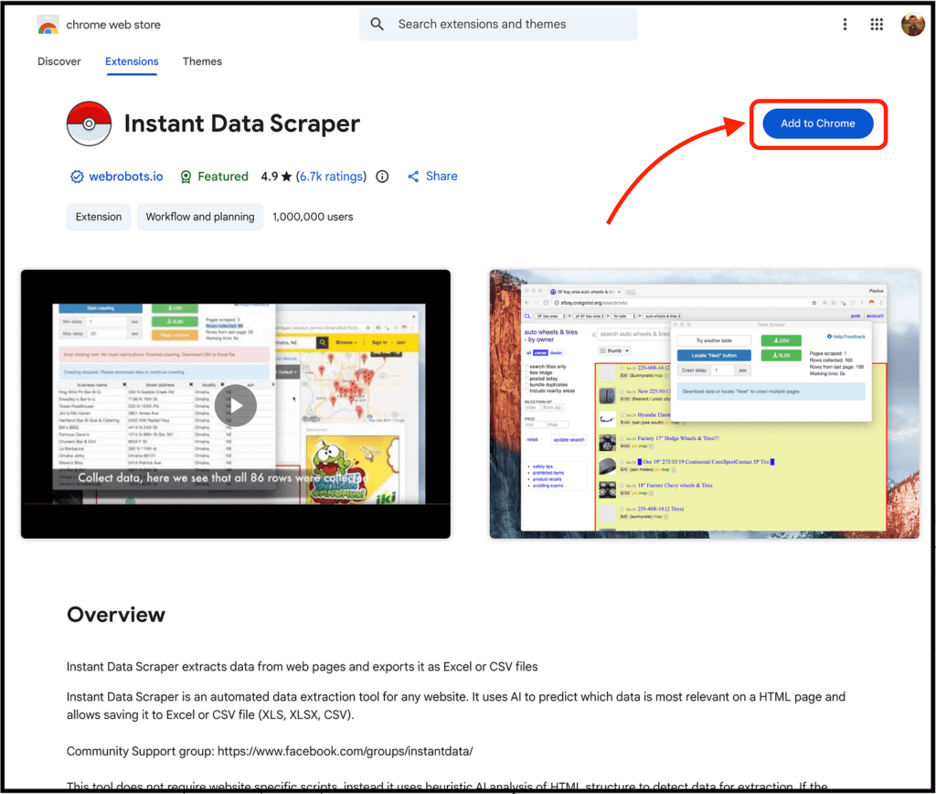 instant data scraper