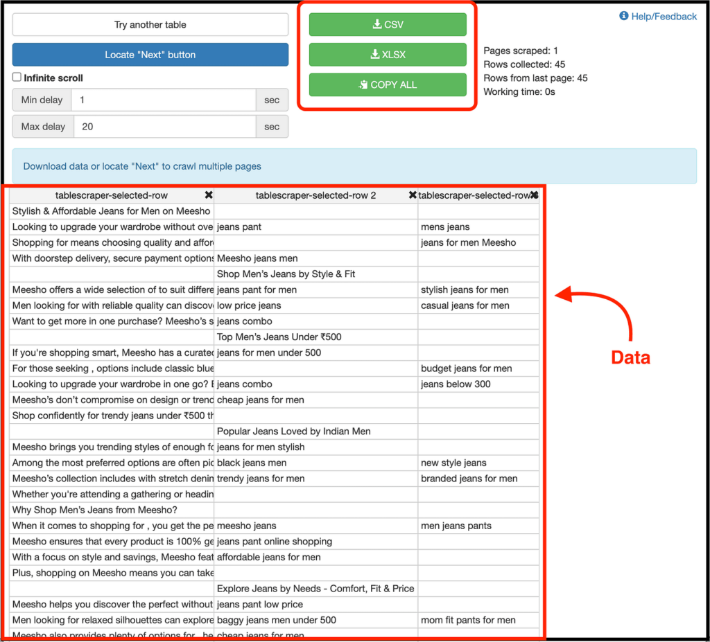 download data file on instant data scraper