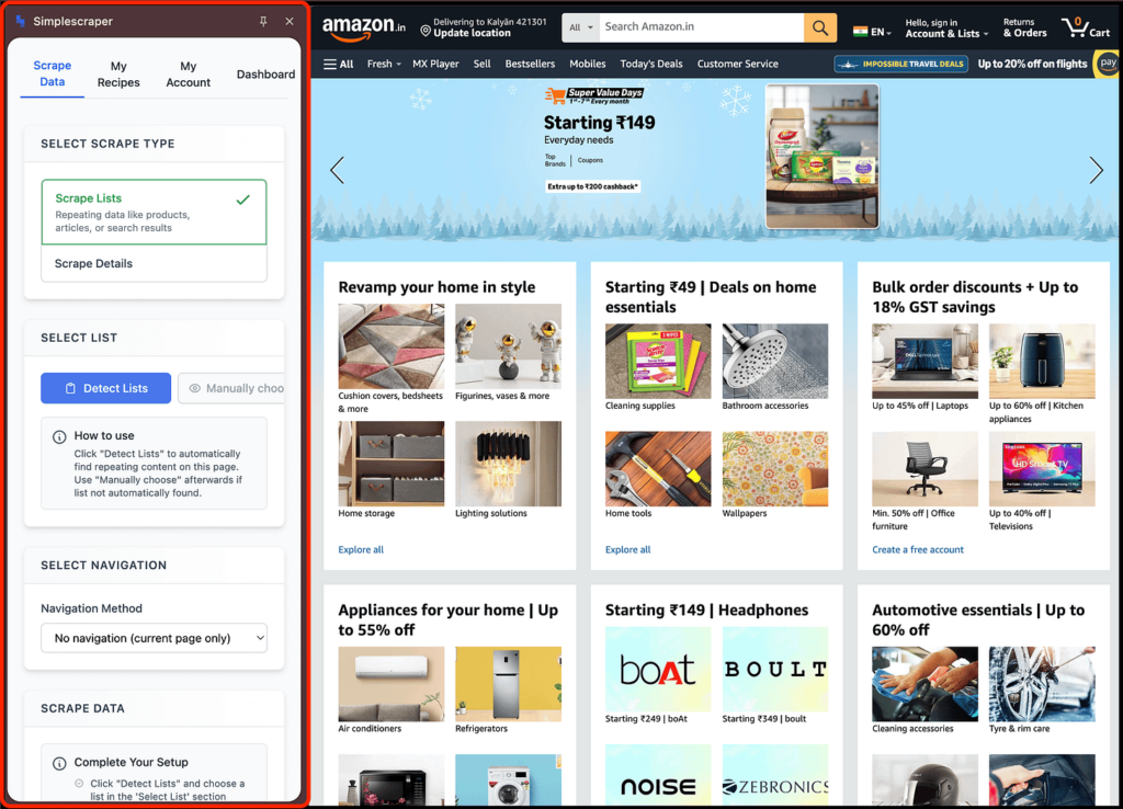 simplescraper interface