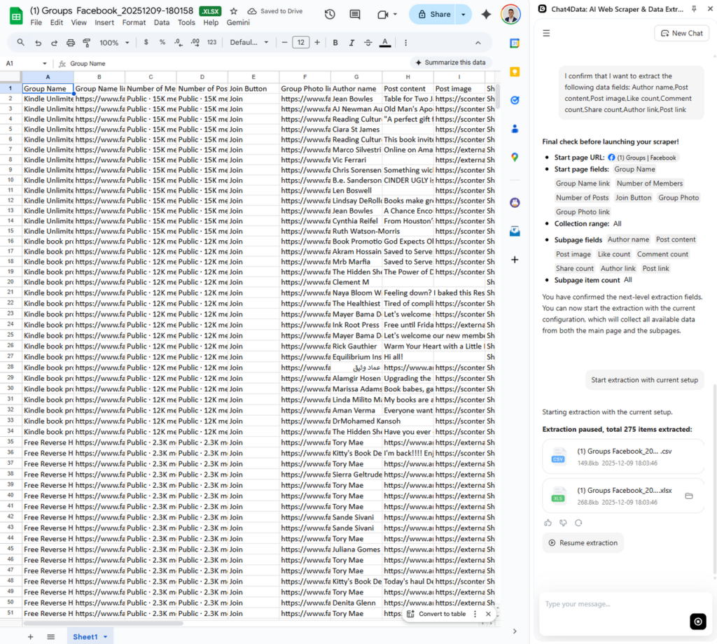 exported facebook data with chat4data