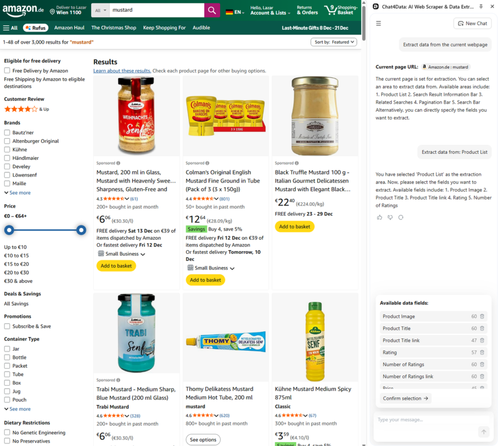 scrape amazon with chat4data