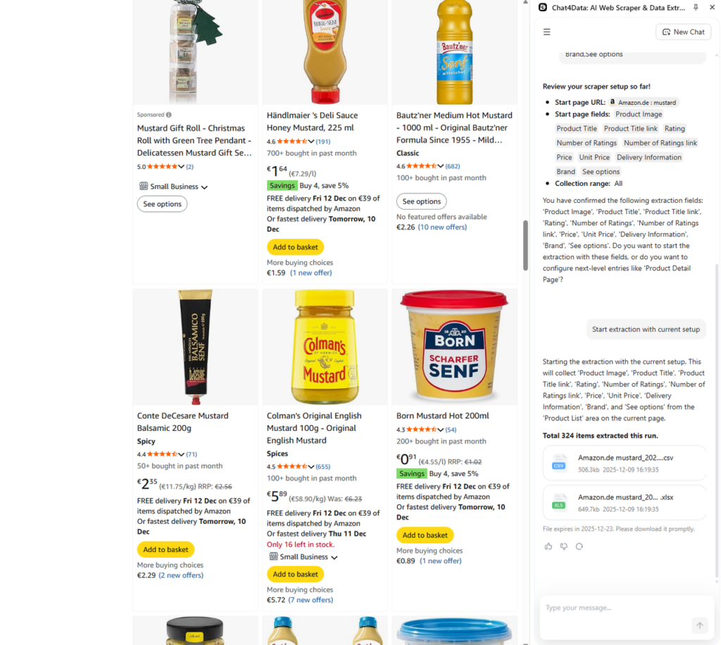 scrape amazon subpages with chat4data