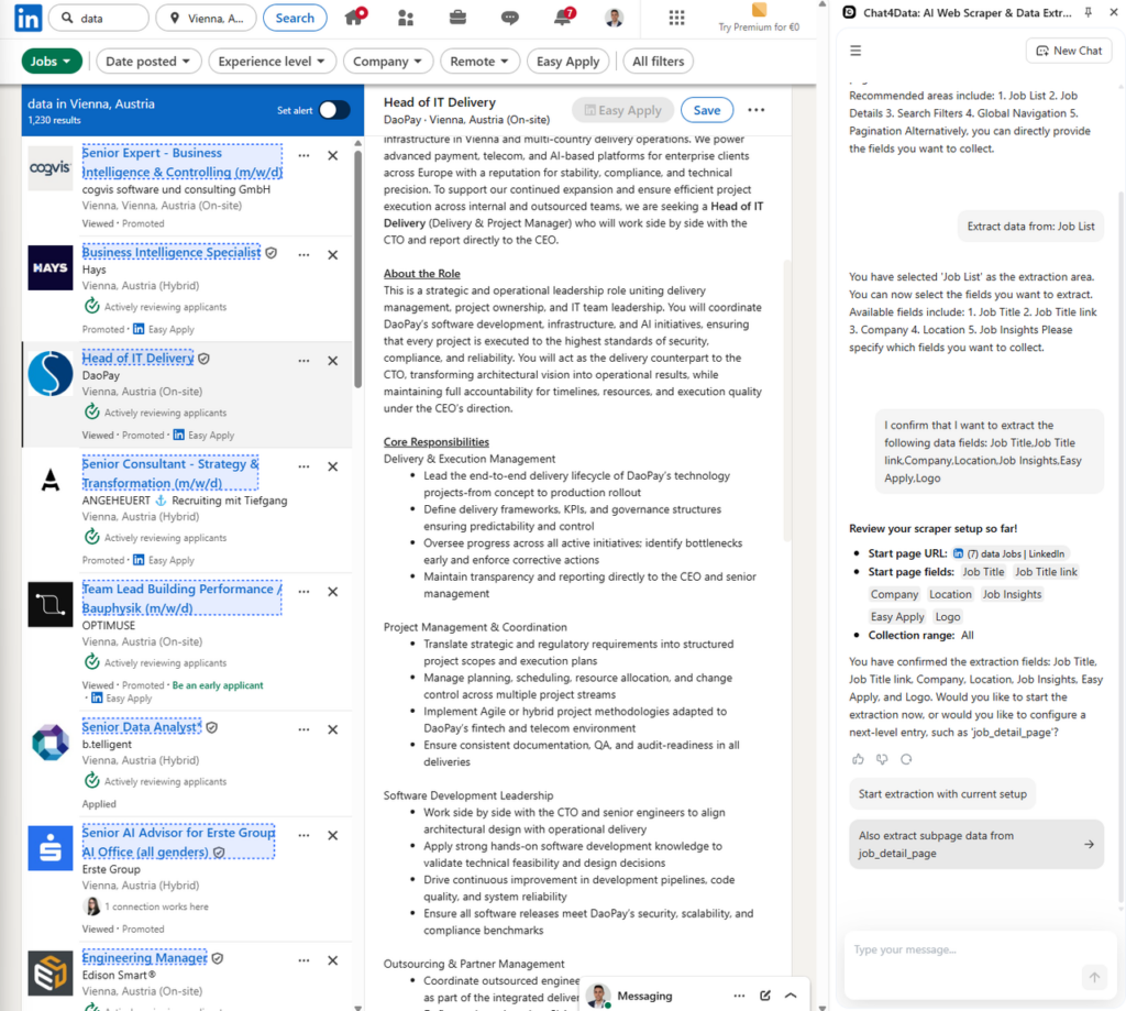 scrape job details on linkedin with chat4data