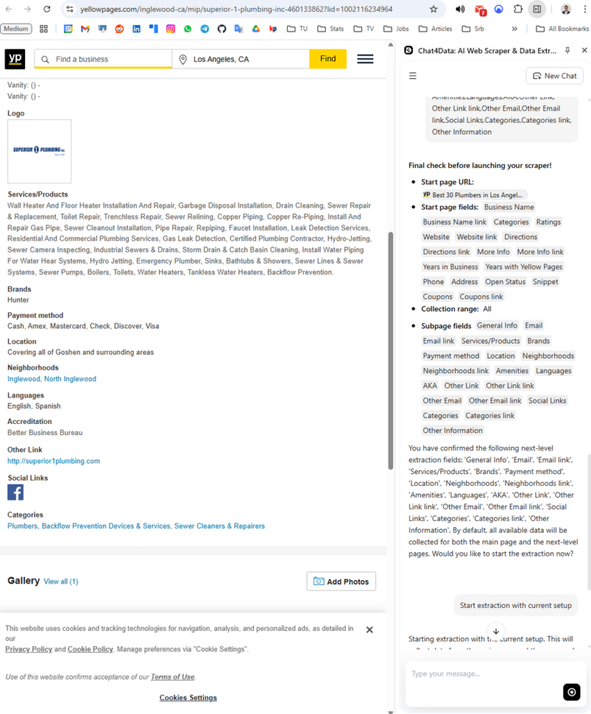 scrape yellowpages with chat4data