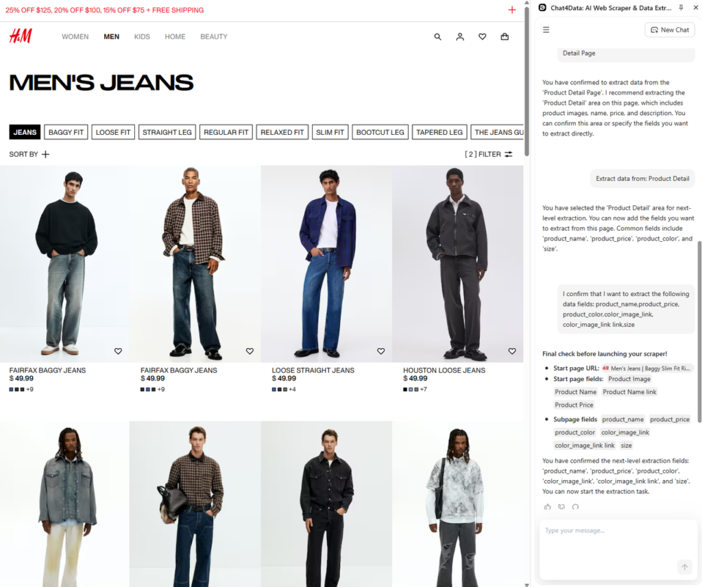 scrape subpage data with chat4data