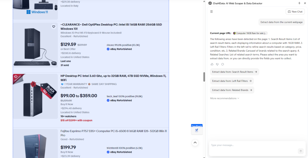 scraping ebay using Chat4Data