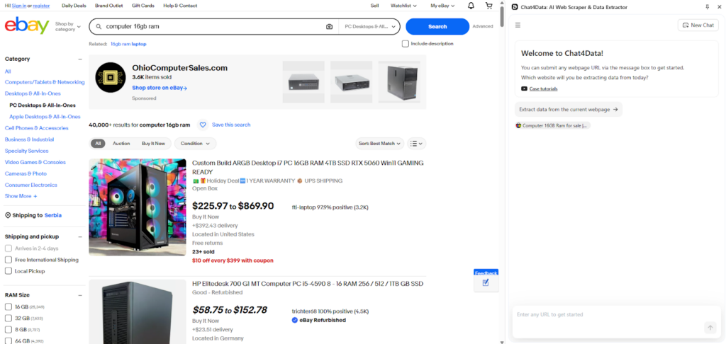 scraping ebay using Chat4Data