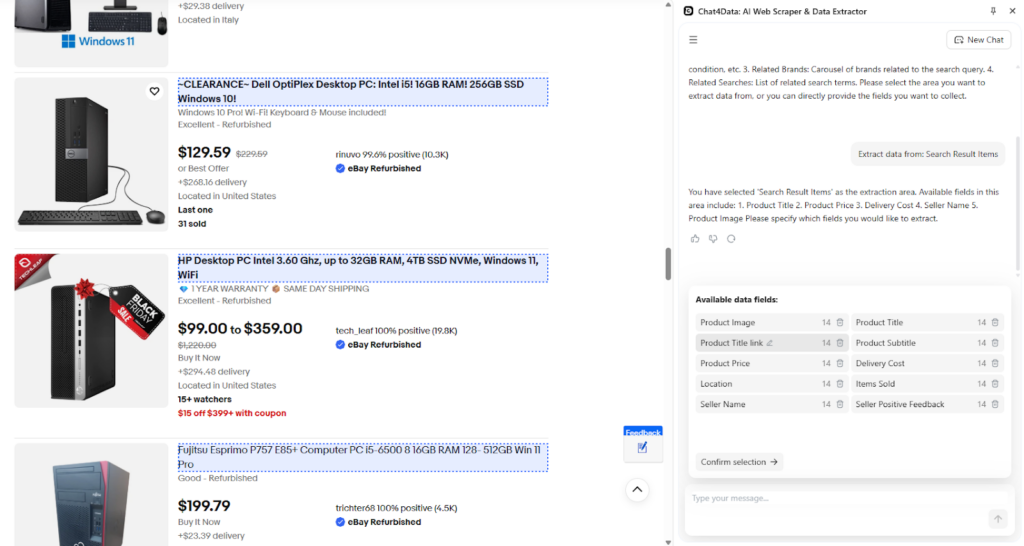 scraping ebay using Chat4Data