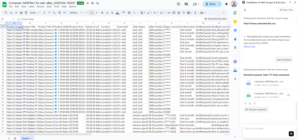 scraping ebay using Chat4Data