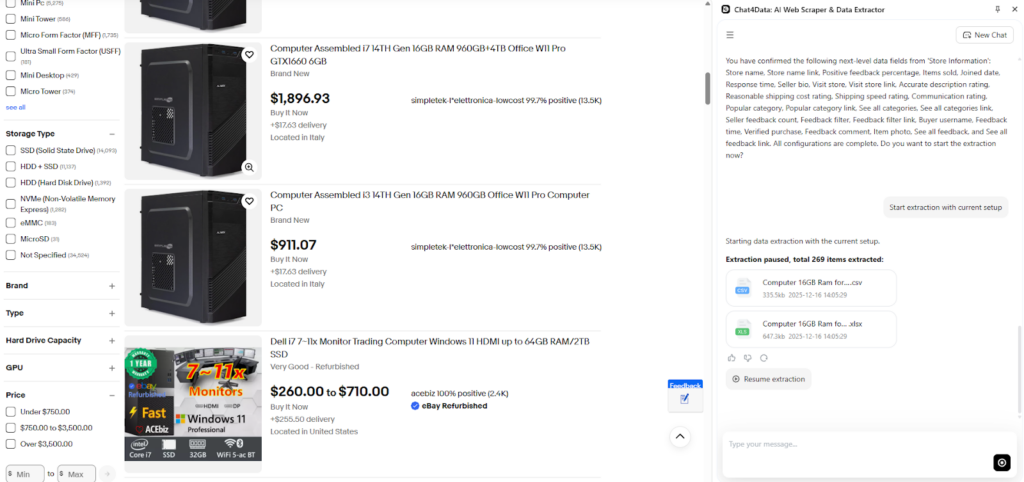 scraping ebay using Chat4Data