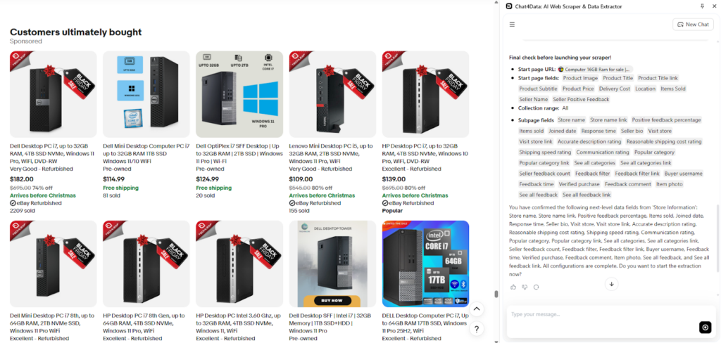 scraping ebay using Chat4Data