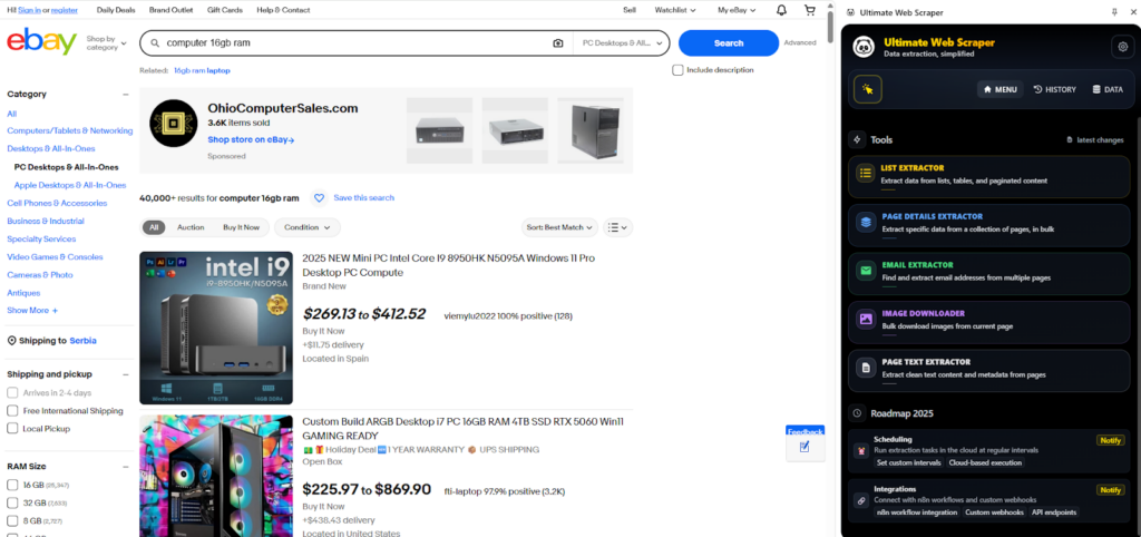 scraping ebay using Panda extract