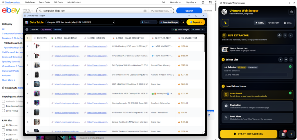 scraping ebay using Panda extract