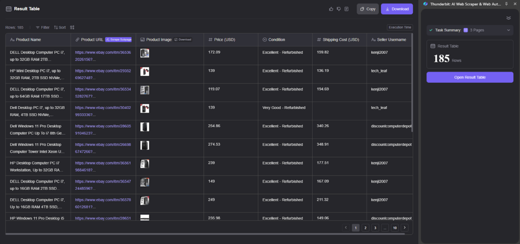 scraping ebay using Thunderbit