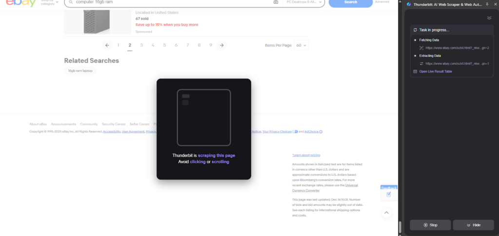scraping ebay using Thunderbit