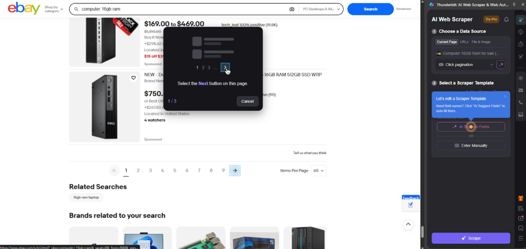 scraping ebay using Thunderbit