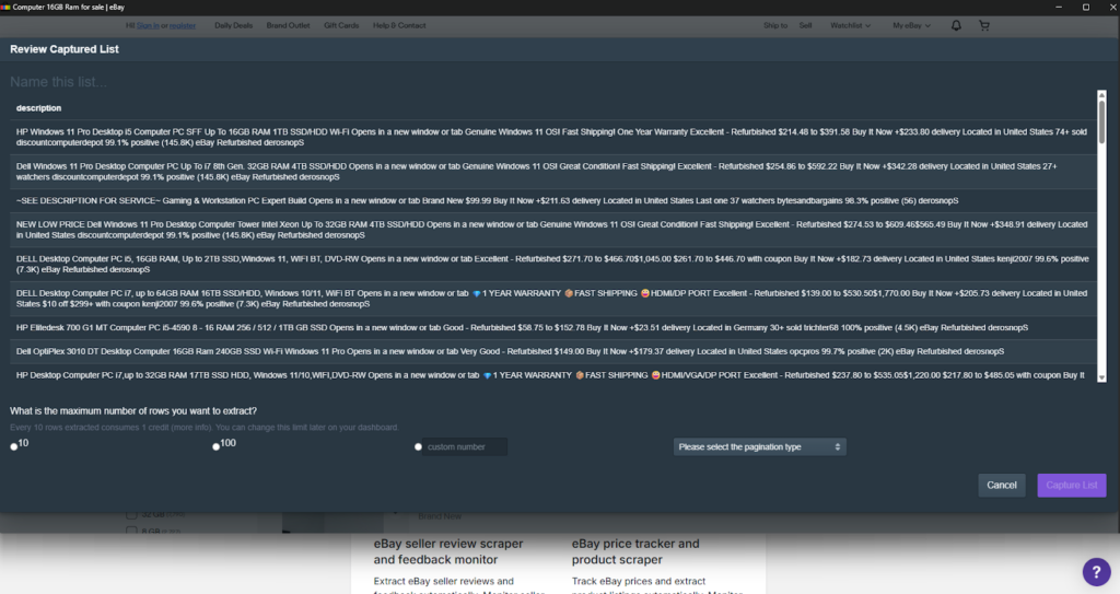 scraping ebay using BrowseAI