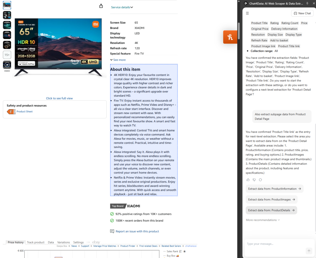 Chat4Data extracting data from amazon