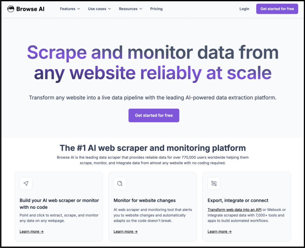 browse ai landing page