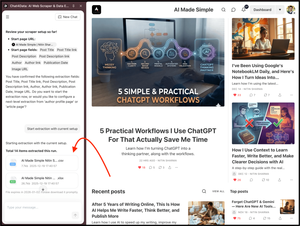 chat4data web scraping process