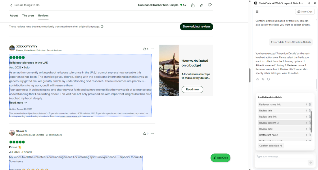 chat4data crawling bot tripadvisor