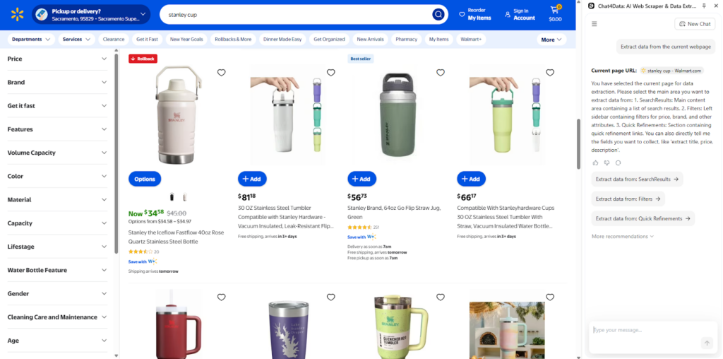 chat4data scraping data tutorial walmart