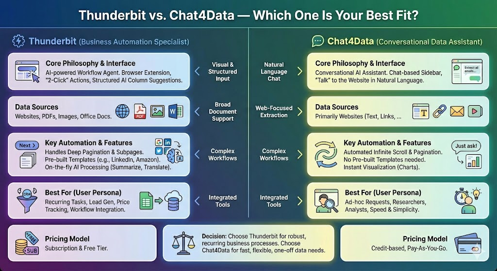 Thunderbit vs. Chat4Data full comparison
