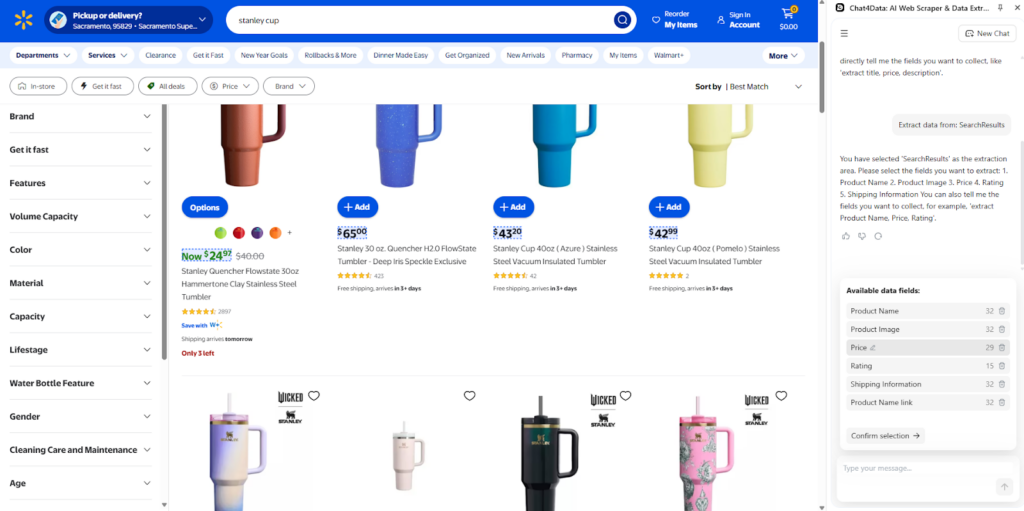 chat4data scraping data tutorial walmart