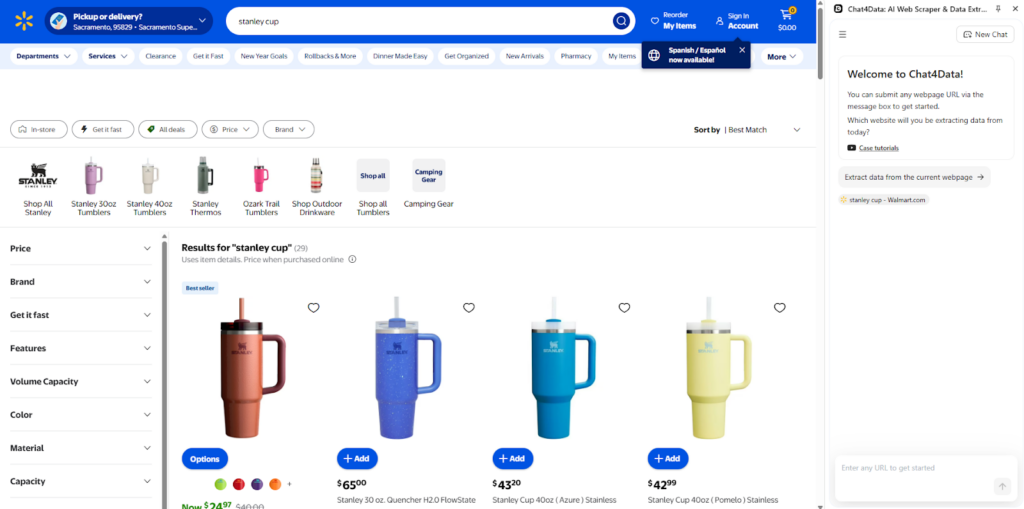 chat4data scraping data tutorial walmart