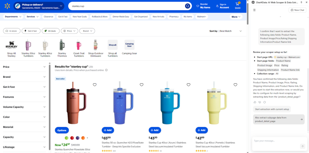 chat4data scraping data tutorial walmart
