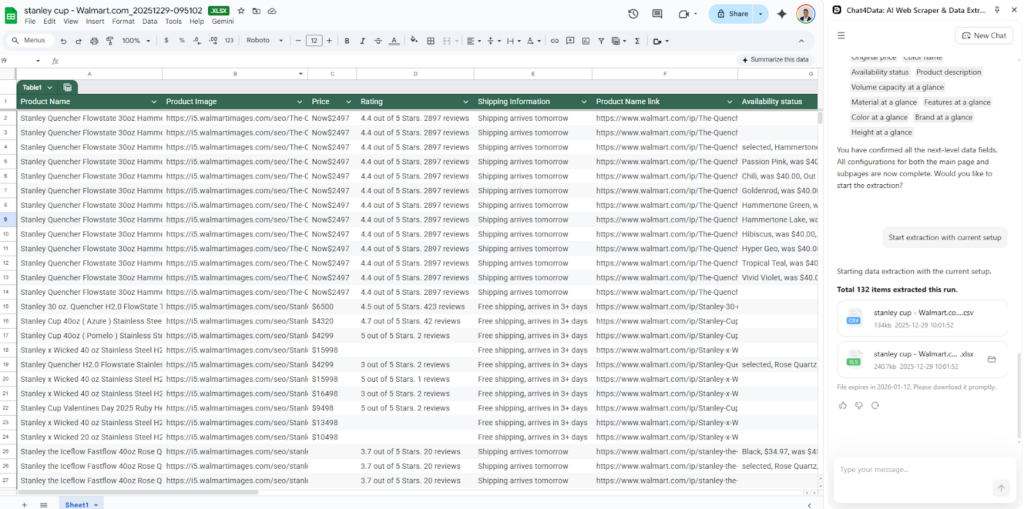 chat4data scraping data tutorial walmart
