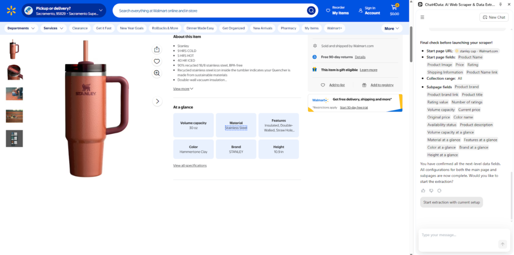 chat4data scraping data tutorial walmart
