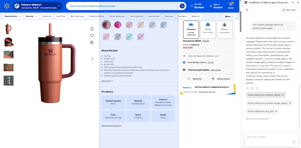 chat4data scraping data tutorial walmart