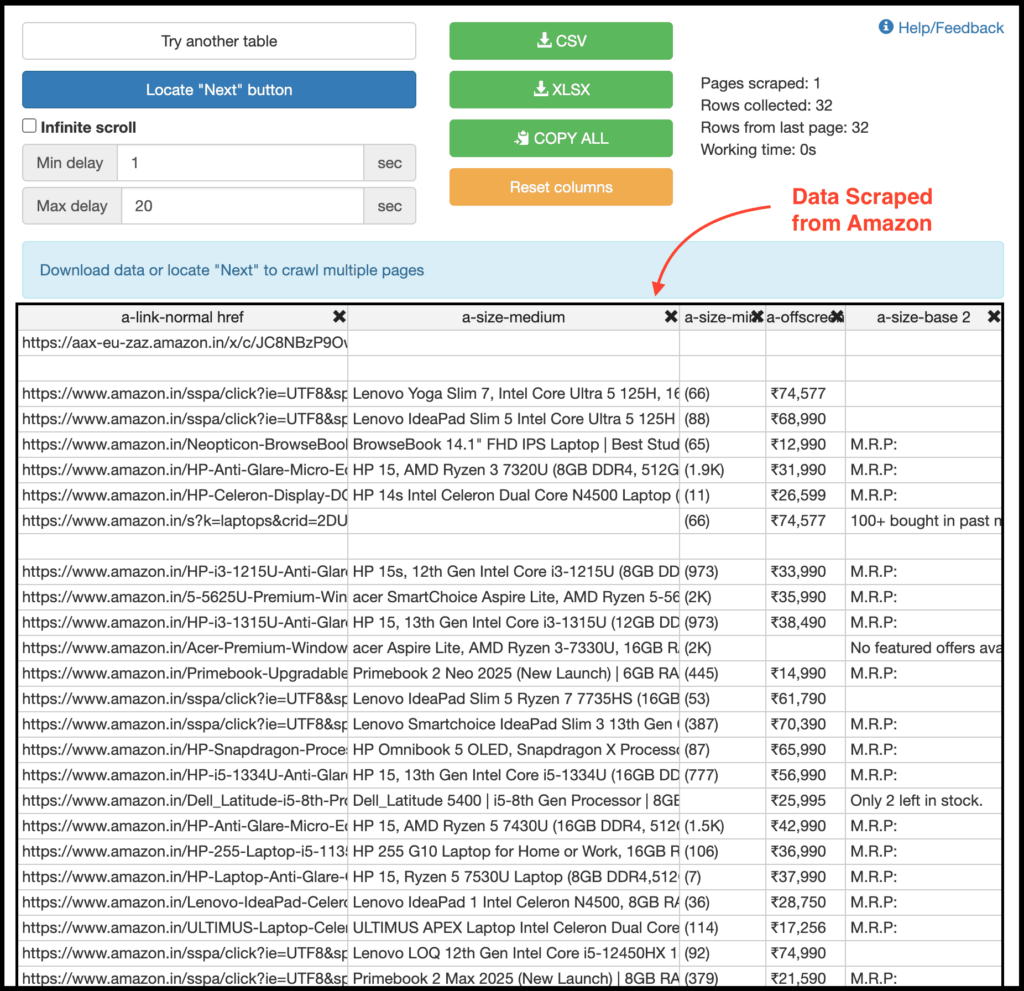 instant data scraper process