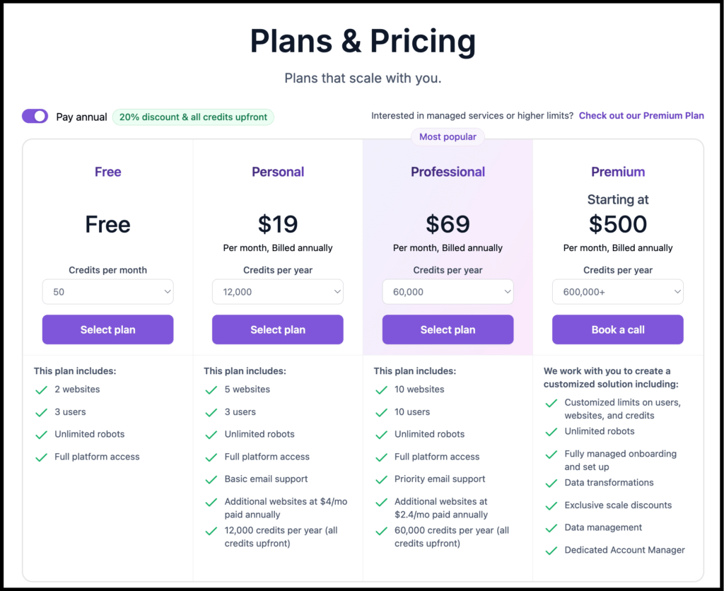 browse ai pricing