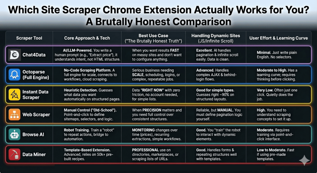 site scraper chrome extensions comparison table