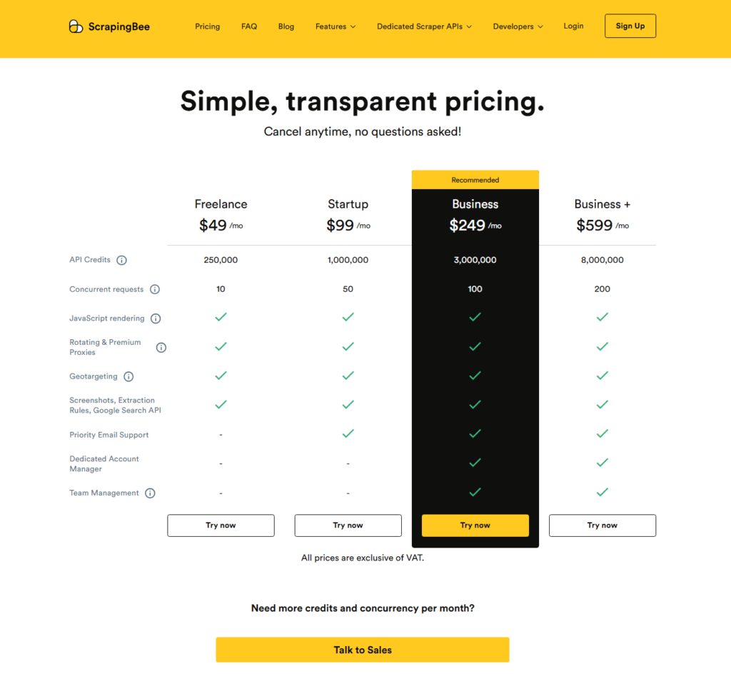 scrapingbee pricing