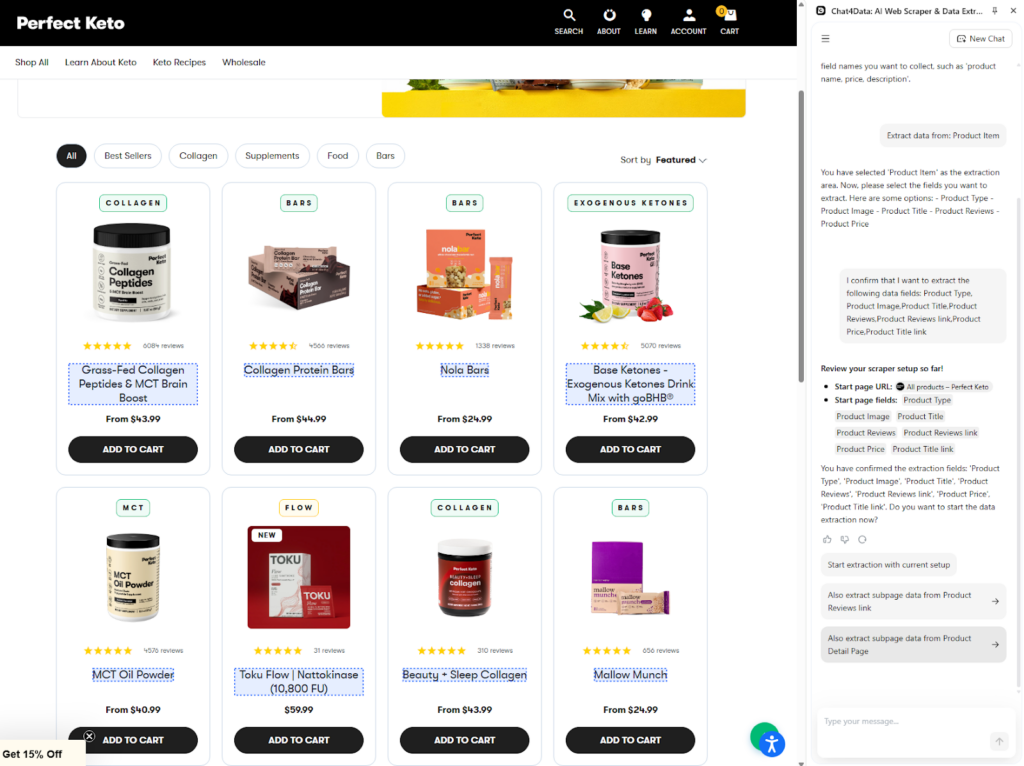 chat4data practical tutorial - scraping e-commerce