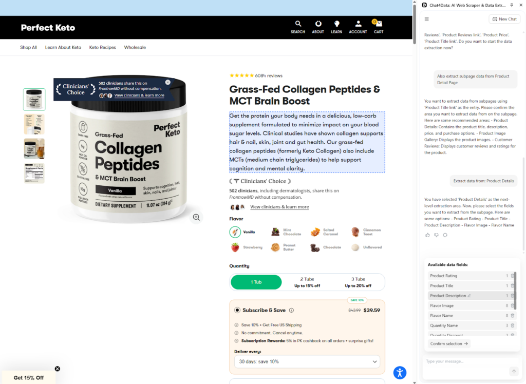 chat4data practical tutorial - scraping e-commerce