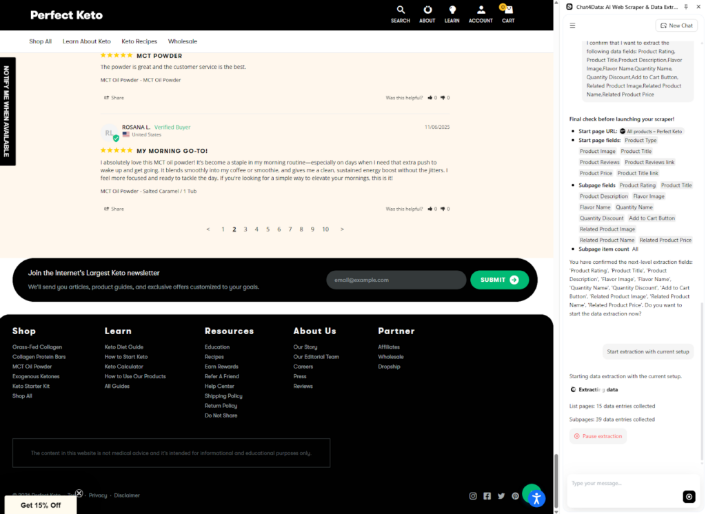 chat4data practical tutorial - scraping e-commerce