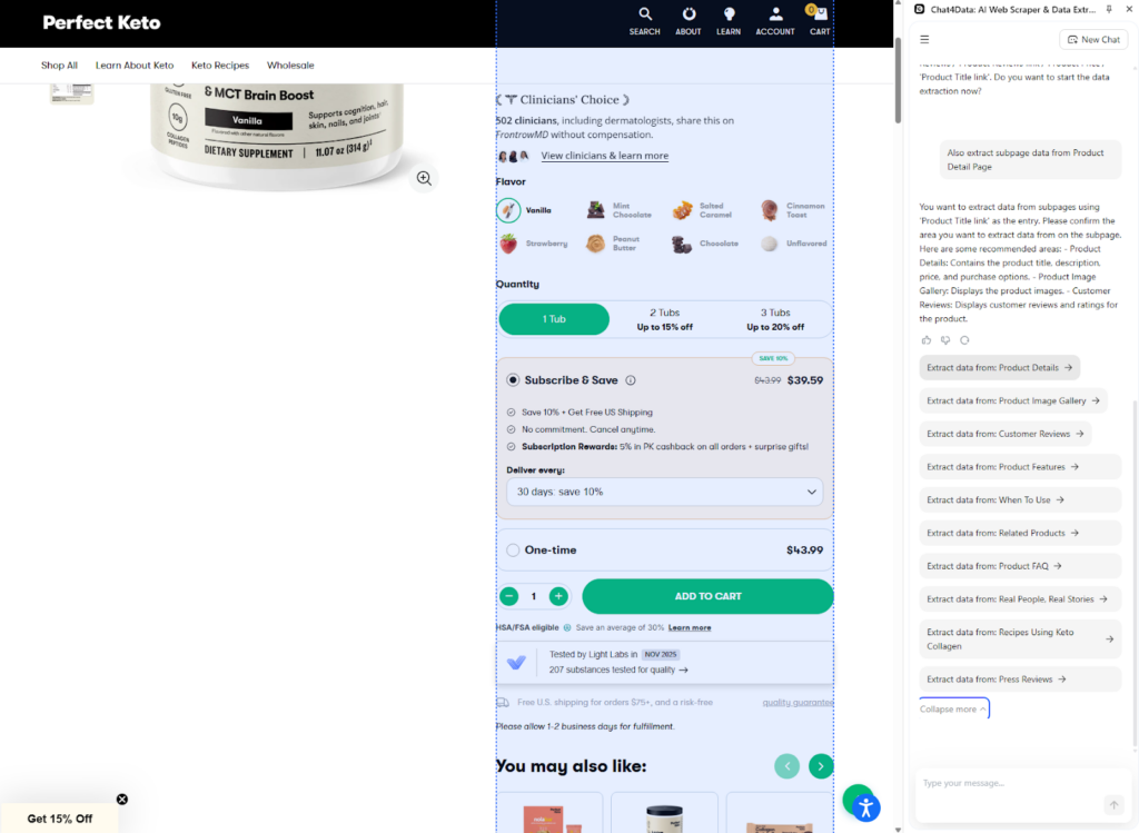 chat4data practical tutorial - scraping e-commerce