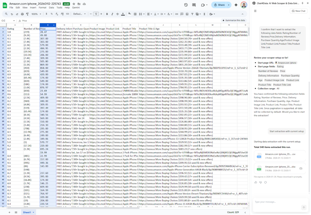 chat4data amazon price scraper