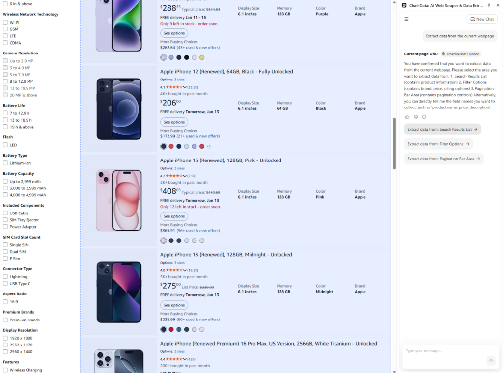 chat4data amazon price scraper