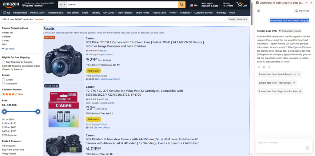 screen scraping with chat4data