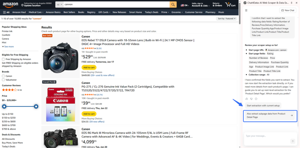 screen scraping with chat4data