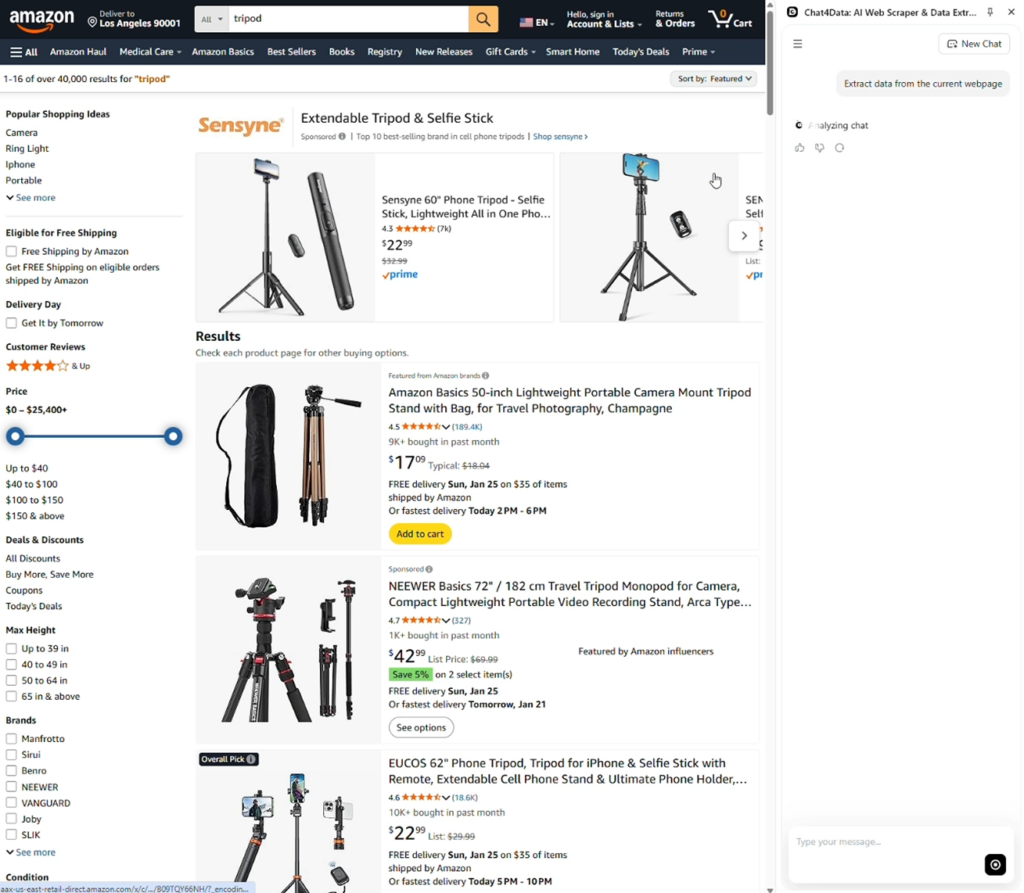 chat4data scraping amazon video results