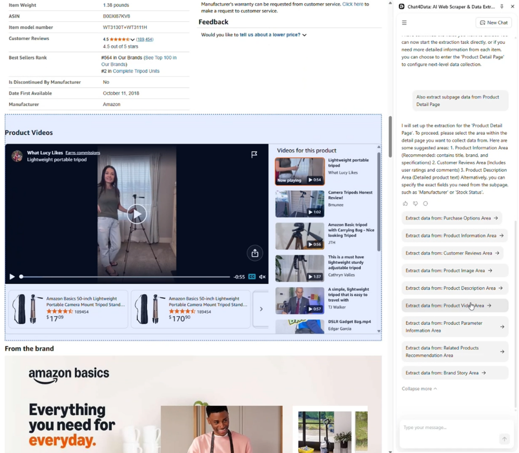chat4data scraping amazon video results